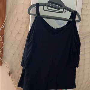 V Neck Soft Off Shoulder Black T Shirt